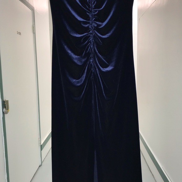 X by Xscape Dress Deep Blue Velvety Ruching Back with Long Slit size 14 - Picture 9 of 16